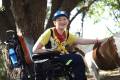 Calan Copp, horse, petting, sitting, Woody, Summer, July 8, 2022